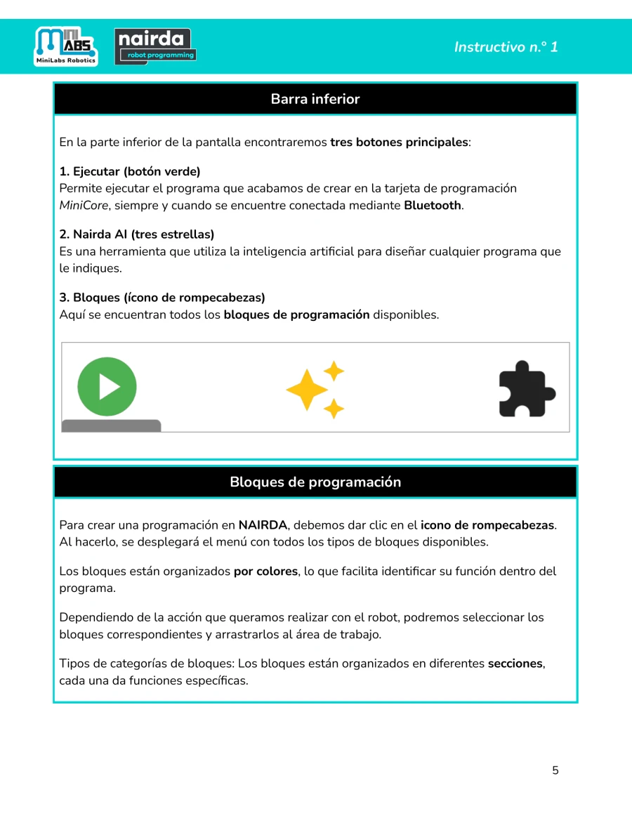 Página 5 — Barra inferior y bloques de programación