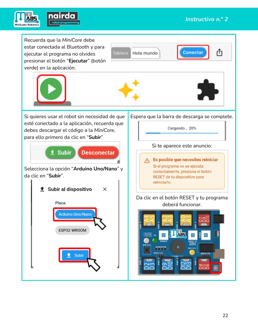 Página 22 — Subir código a la MiniCore