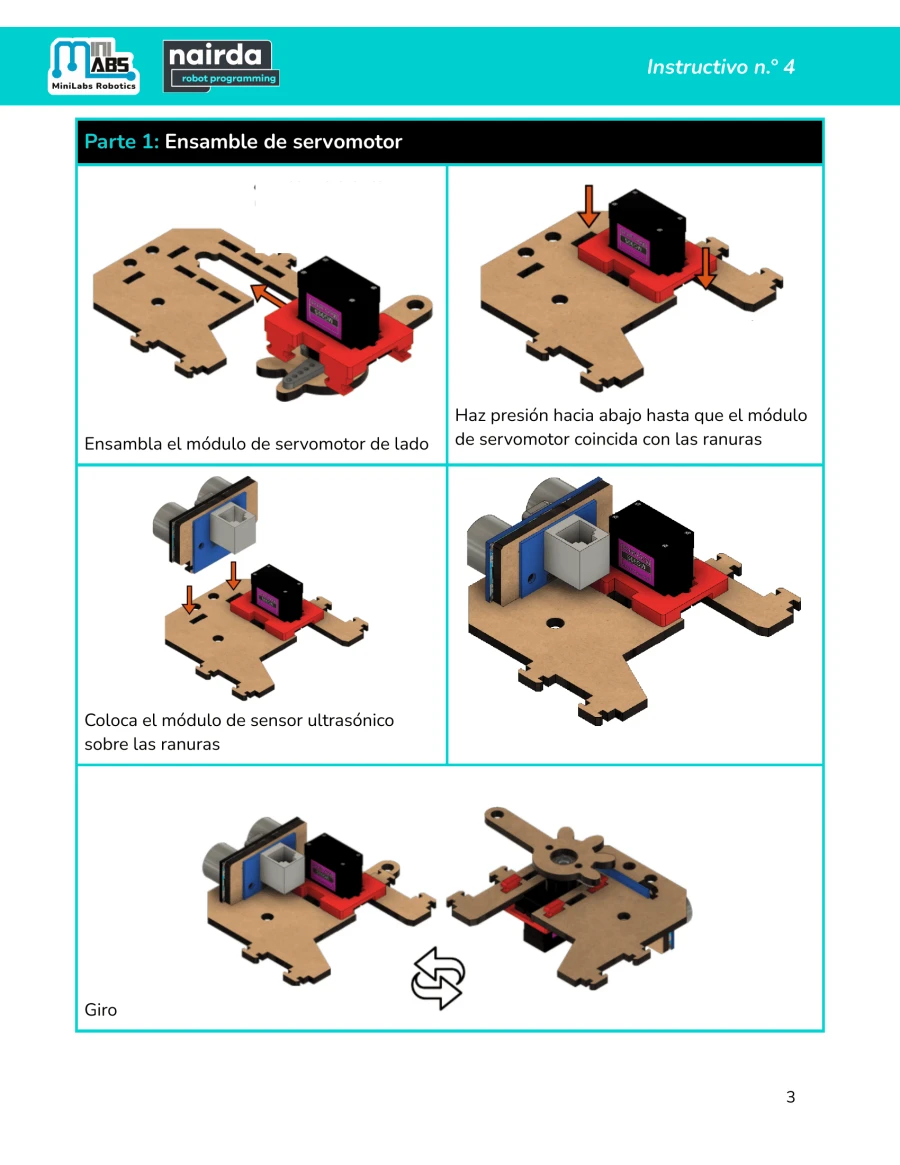 Página 3 — Ensamble de servomotor y sensor ultrasónico