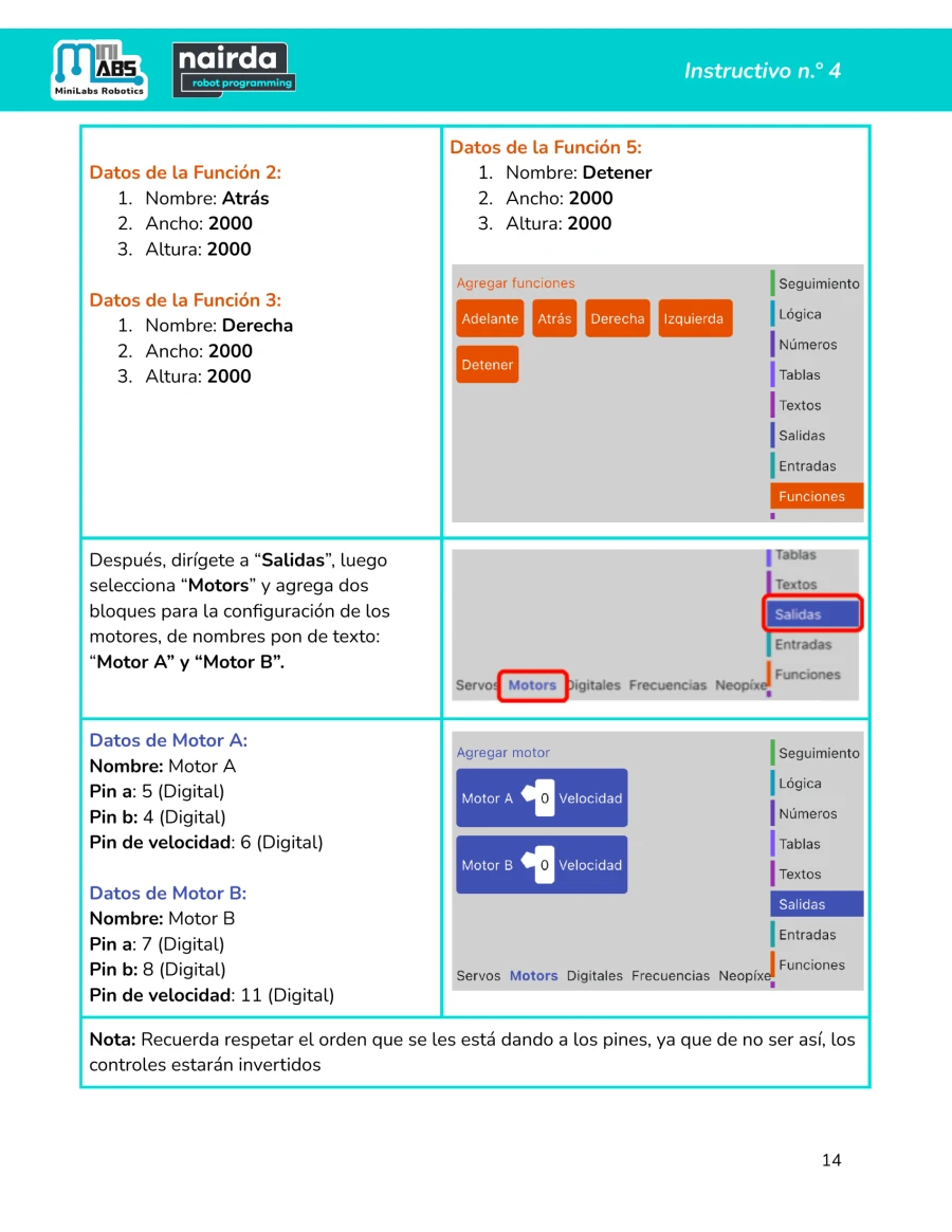 Página 14 — Configuración de motores
