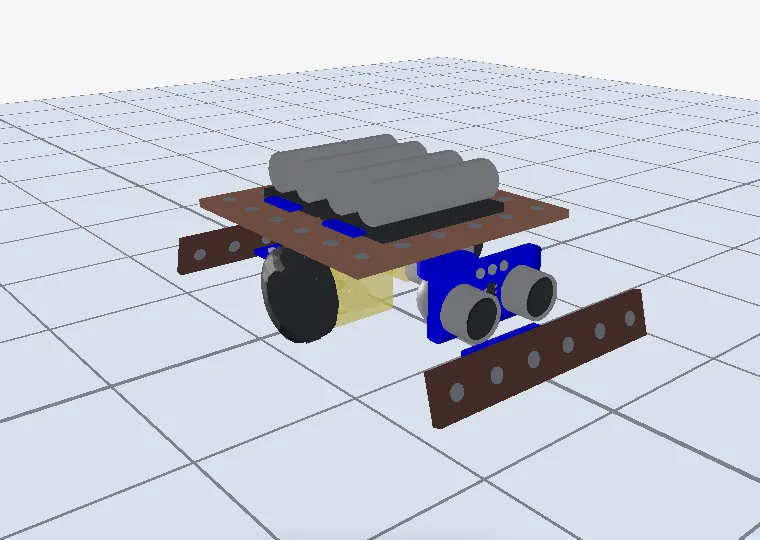 Sumobot de chasis café con una pala delante y otra detrás.